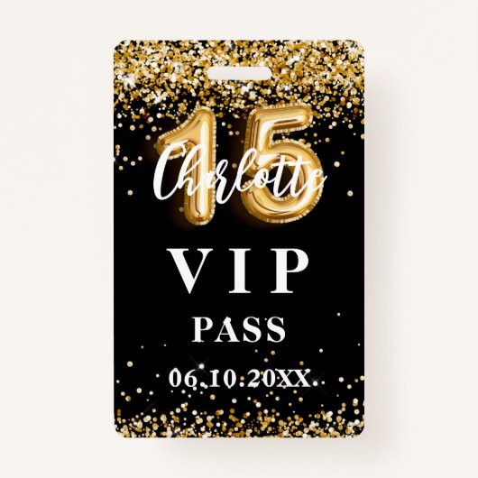 Quinceanera Black Gold Vip Party Pass Ausweis (Vorderseite)