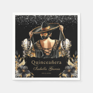Quinceañera Black Gold Wasserfarbe Mexikanisches M Serviette