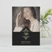 Quinceañera Black Golden Chic Lace Romantic Photo Einladung (Stehend Vorderseite)