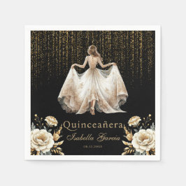 Quinceañera Black Ivory Gold Wasserfarbe Serviette