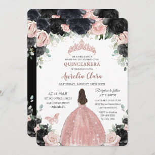 Quinceañera Black Pink Rose Gold Prinzessin Einladung