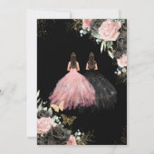 Quinceañera Black Pink Roses Floral Prinzessin Twi Einladung (Rückseite)