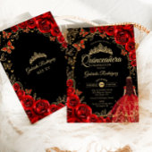 Quinceanera Black Red Gold Einladung