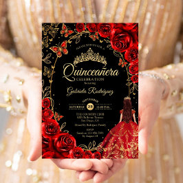 Quinceanera Black Red Gold Einladung