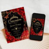 Quinceanera Black Red Gold Einladung