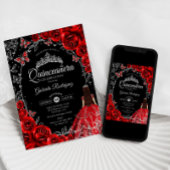 Quinceanera Black Red Silver Einladung