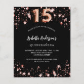 Quinceanera Black Rose Gold Stern Einladung Flyer (Vorne)