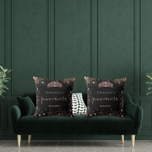 Quinceanera Black Rose Gold Tiara Namenskript Kissen