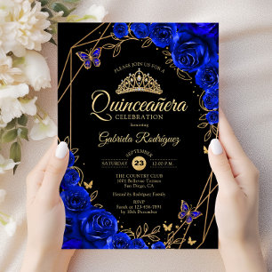 Quinceanera Black Royal Blue Einladung