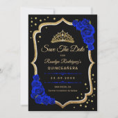 Quinceanera - Black Royal Blue Gold Save The Date (Vorderseite)