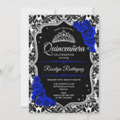 Quinceanera - Black Royal Blue Silver Einladung (Vorderseite)