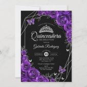 Quinceanera Black Silver Lila Einladung (Vorderseite)