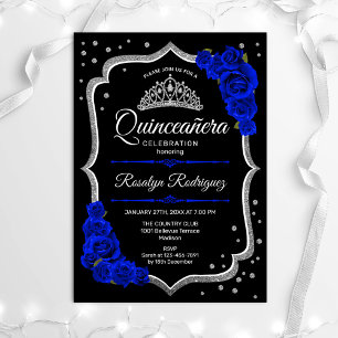 Quinceanera - Black Silver Royal Blue Einladung