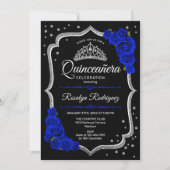 Quinceanera - Black Silver Royal Blue Einladung (Vorderseite)