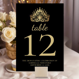 Quinceañera Black und Gold Prinzessin Tiara Crown Tischnummer