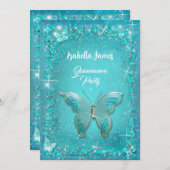 Quinceañera blau 15. Geburtstag Türkis Butterfly Einladung (Vorne/Hinten)