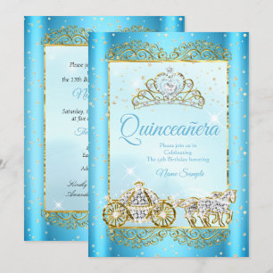 Quinceanera  Blau Gold Märchen Aschenputtel Einladung
