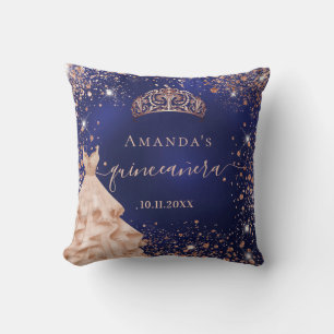 Quinceanera Blau Rose Gold Tiara Kleid Name Kissen