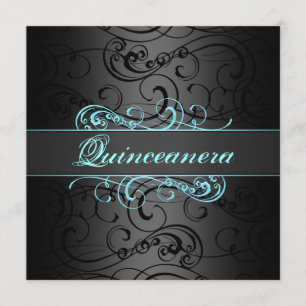 Quinceanera Blau & Schwarze Wirbel Einladung zum G