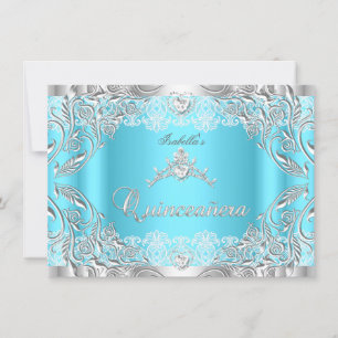 Quinceanera Blau Silber Diamant Tiara 15. Party 2 Einladung
