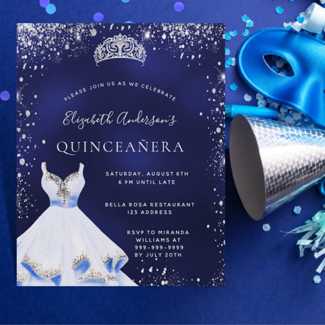 Quinceanera Blau Silber Kleid Tiara Einladung (Von Creator hochgeladen)