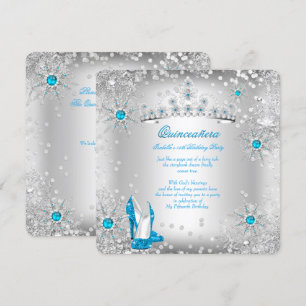 Quinceanera Blau Silber Winterwunderland Einladung