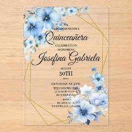 Quinceanera blaue Blumen Acryleinladungen
