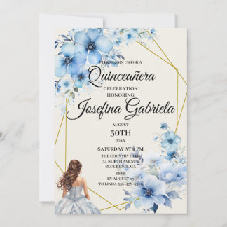 Quinceañera blaue Blumen-Einladung Einladung