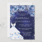 Quinceanera blauen Kleid florale glamourös Einladung (Vorderseite)
