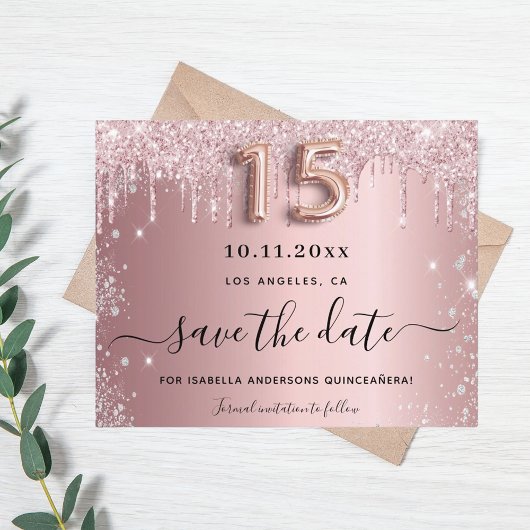 Quinceanera Blink Pink Save the Date Silberkarte