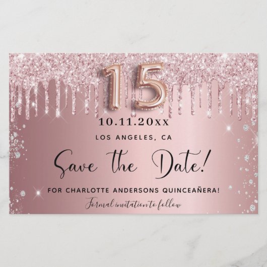Quinceanera Blink Pink Save the Date Silberkarte (Vorderseite)