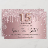 Quinceanera Blink Pink Save the Date Silberkarte (Vorne/Hinten)