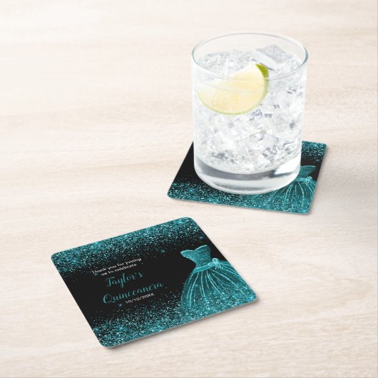 Quinceanera Blue Aquamarin Imitats Glitzer Rechteckiger Pappuntersetzer (Vor Ort)