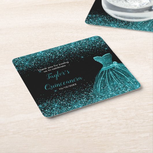 Quinceanera Blue Aquamarin Imitats Glitzer Rechteckiger Pappuntersetzer (angewinkelt)