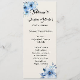 Quinceanera blue double side program card  programm