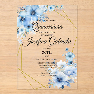 Quinceanera blue floral acryleinladungen