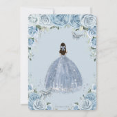 Quinceañera Blue Floral Butterfliegen Silver Tiara Einladung (Rückseite)