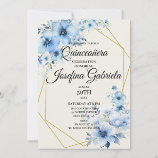Quinceañera blue floral Invitation Einladung