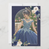 Quinceañera Blue Floral Princess Birthday Foto Einladung (Rückseite)