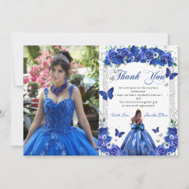 Quinceañera Blue Floral Princess Butterflies Foto Dankeskarte