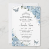 Quinceañera Blue Floral Princess Butterflies Foto Einladung (Rückseite)