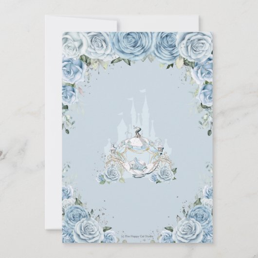 Quinceañera Blue Floral Princess Castle Carriage Einladung (Rückseite)