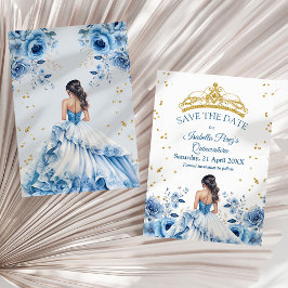 Quinceanera Blue Floral Princess Save the Date Einladung