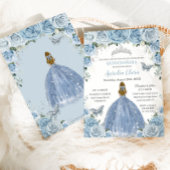 Quinceanera Blue Floral Silver Butterfells Blonde Einladung