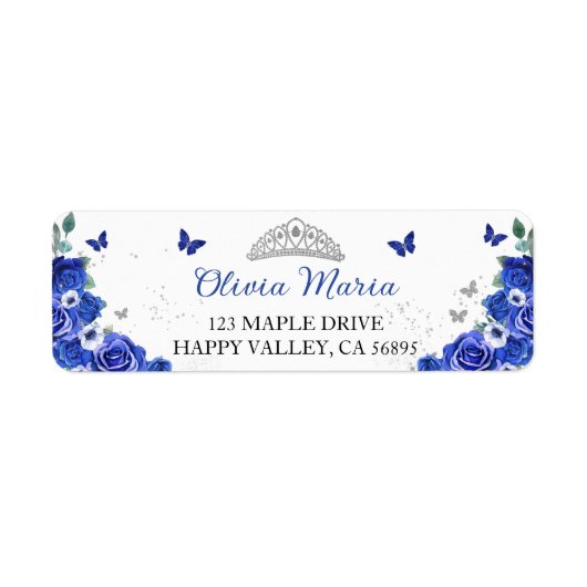 Quinceañera Blue Floral Silver Butterfells Rede (Vorne)