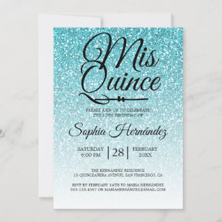 Quinceañera Blue Glitzer 15. Geburtstag Einladung