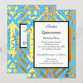 Quinceanera Blue Konfetti Gold Geburtstagsparty Einladung