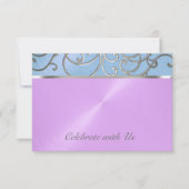 Quinceanera Blue Lila Silver Filigree Wirbel Einladung (Vorderseite)