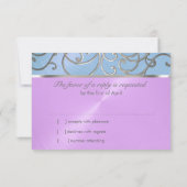 Quinceanera Blue Lila Silver Filigree Wirbel Einladung (Rückseite)