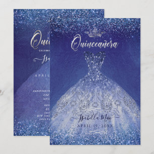 Quinceanera Blue Ombre Glitzer Gown Einladung